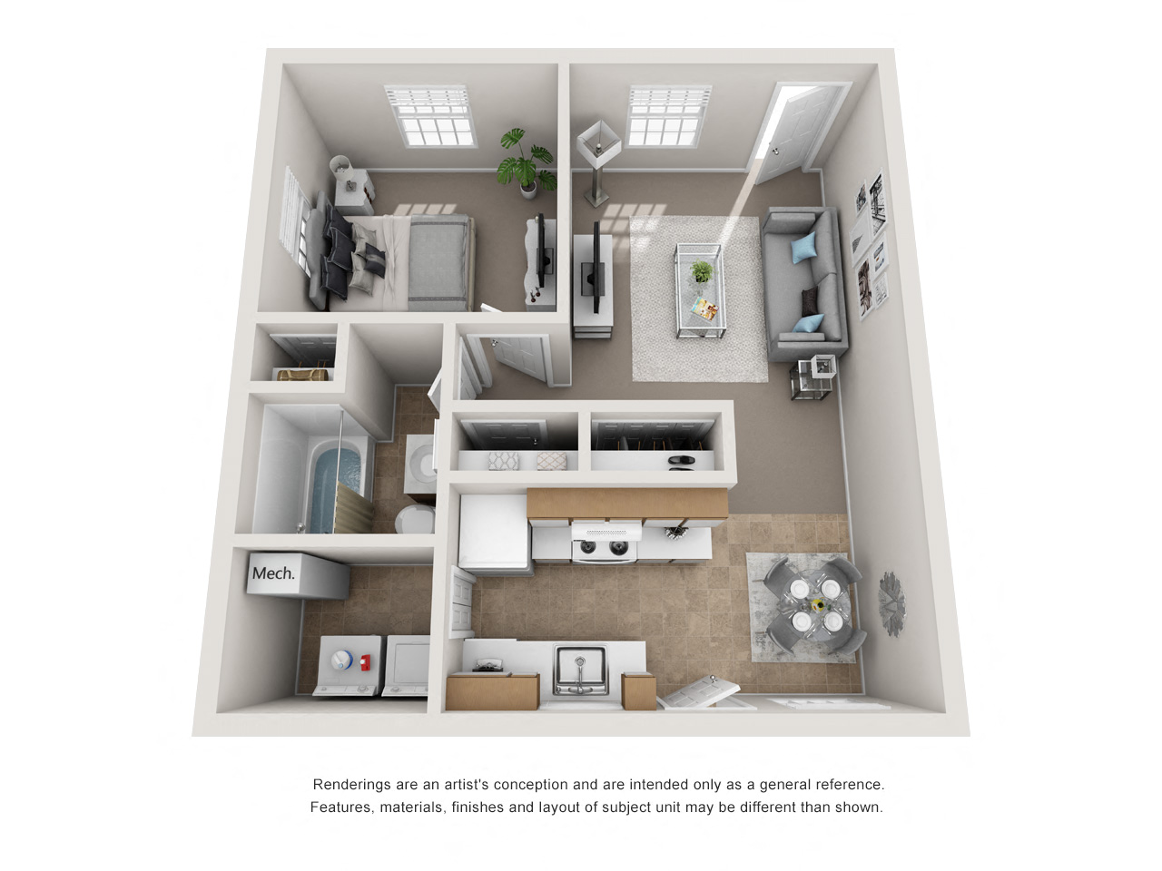 Floor plan for 1 bed, 1 bath, 510 sqft